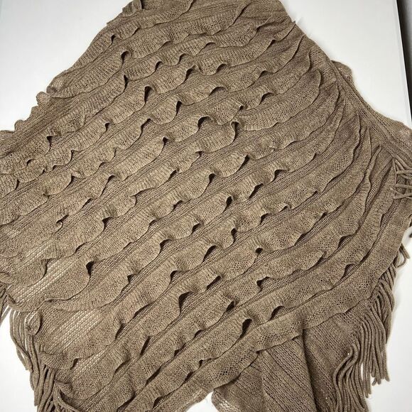 Womens Knitted Poncho Ruffle Brown Bohemian Style One Size - Picture 4 of 10